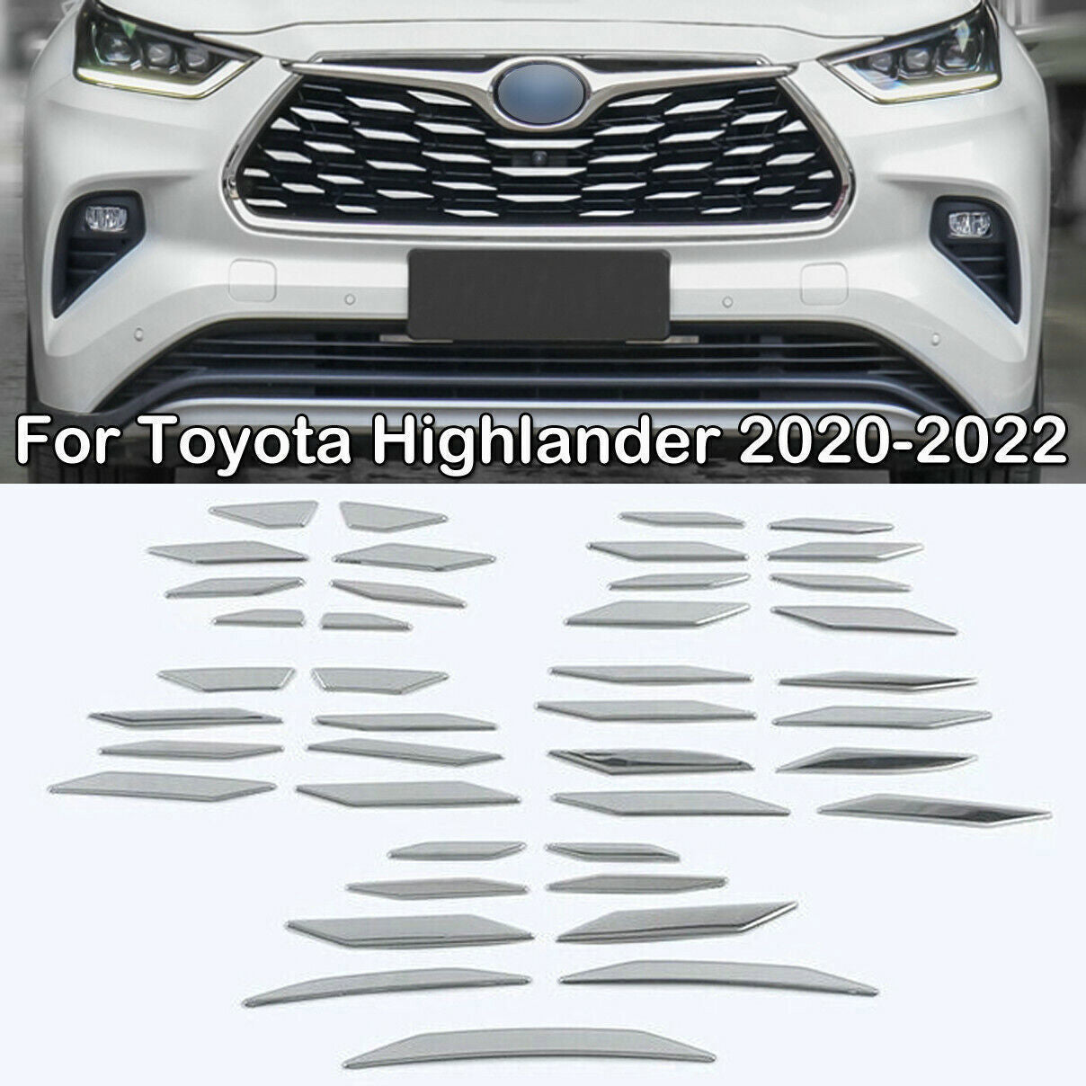 Stainless Silver Front Bumper Grille Decal Trim for Toyota Highlander 20-2024