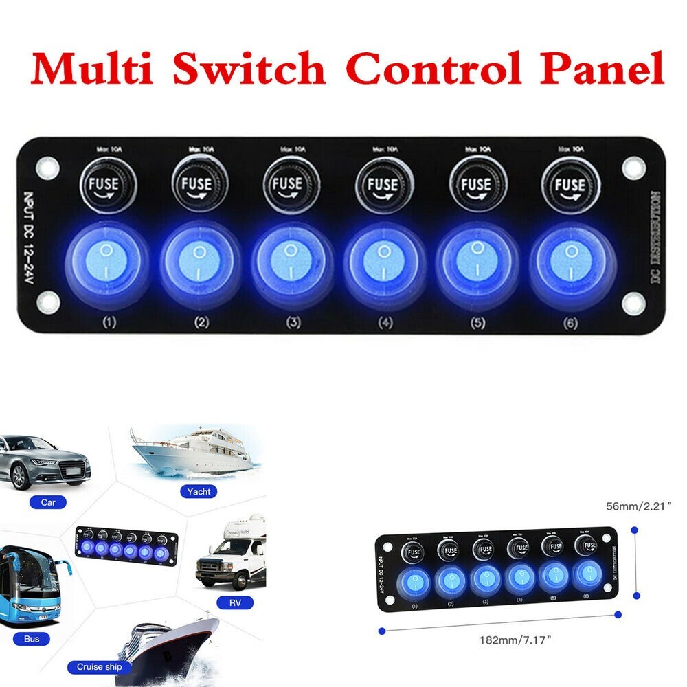 1 12V Car 6-Gang Toggle Switch Panel Electronic Control Power Socket Waterproof n