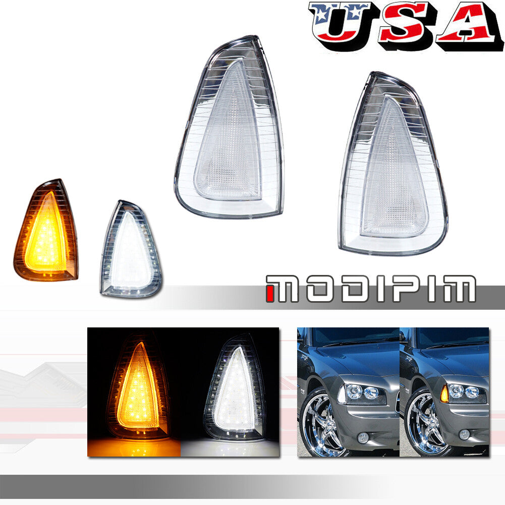 2pcs Clear LED Side Marker Signal Light Amber with White for for Dodge Charger 2006-2010- v