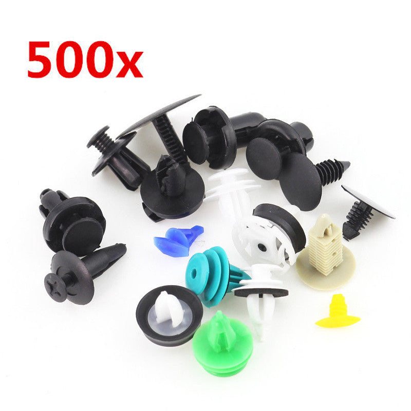 500pcs Mixed Automotive Fastener Clips Door Panel Trimming Bumper Fender Push Rivets Plastic - n