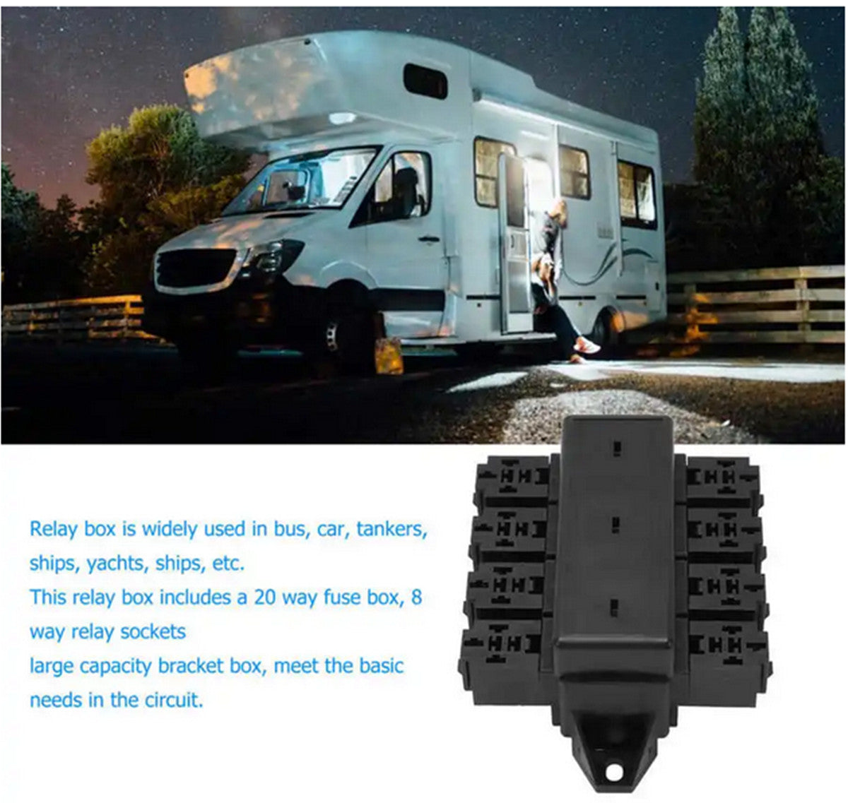 8 Way Relay Box 20 Fuse Blade Holder With Terminals W/Insurance Film For Car Bus