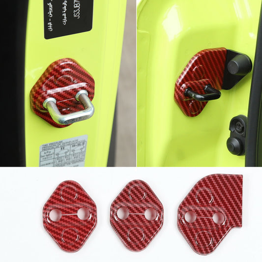 Car Door Lock Buckle Trim for Suzuki for Jimny 2019+Accessories ABS Red Carbon Fiber