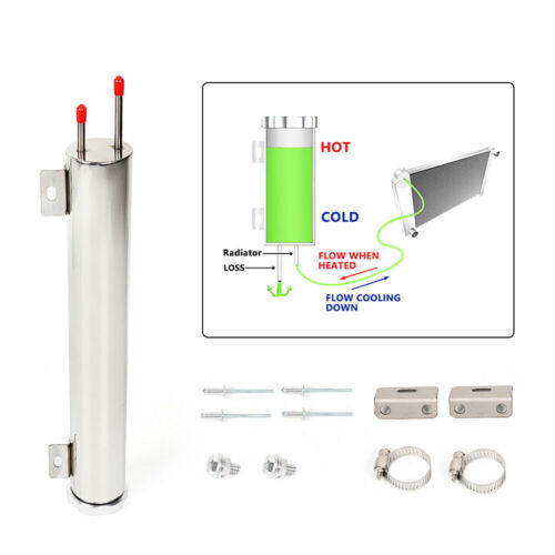 2x15 Polished Stainless Steel Radiator Coolant Overflow Catch Puke Tank 24OZ