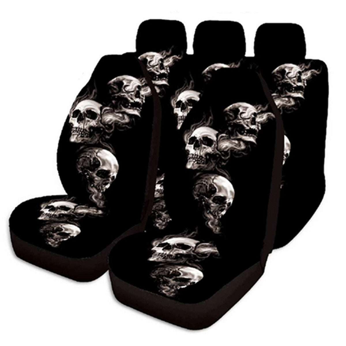 Car for Seat Covers 3D Skull Printing Washable 7pcs Front & Rear Full Interior Set
