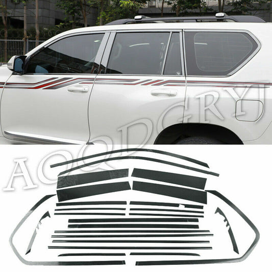 for Toyota Prado Fj150 2010-2020 Glossy Black Full Window Pillar Post Trim Cover