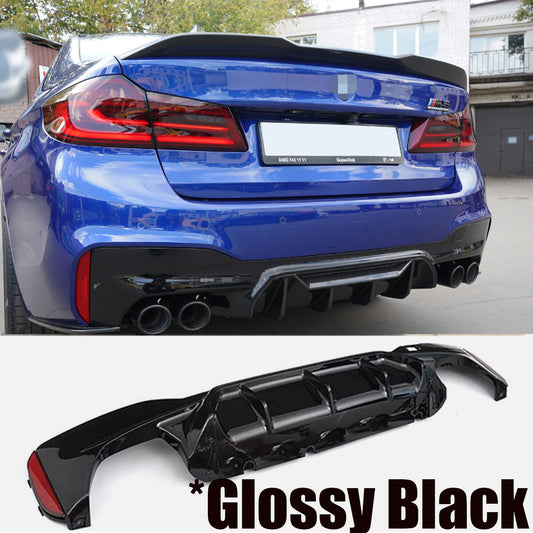 M5 style rear diffuser for 2017-23 for BMW G30 5 Series with M Sport gloss black bumpers. Q