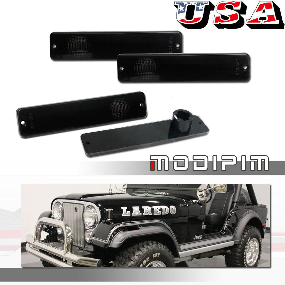 Smoked lens front and rear bumper side marker light housing kit for Jeep J - v