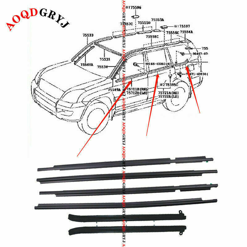 for Toyota for Land Cruiser Prado GX470 2003-09 QuarterDoor Belt Moulding Black