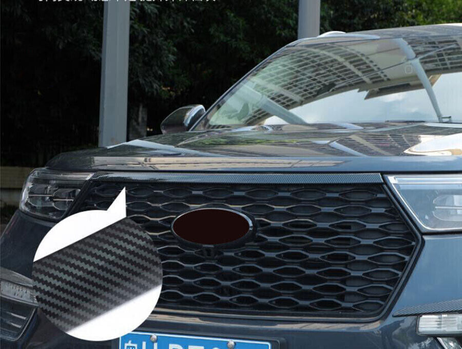 for Ford Explorer 2020-23 ABS Carbon Fiber Grille Grill Hood Molding Cover Trim