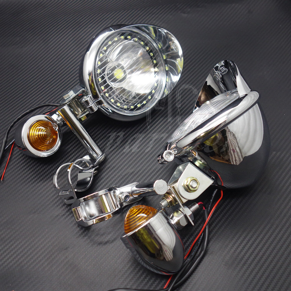Chrome LED Driving Spot Fog lights Bar Angel Eye With Turn Signal Light Custom Q