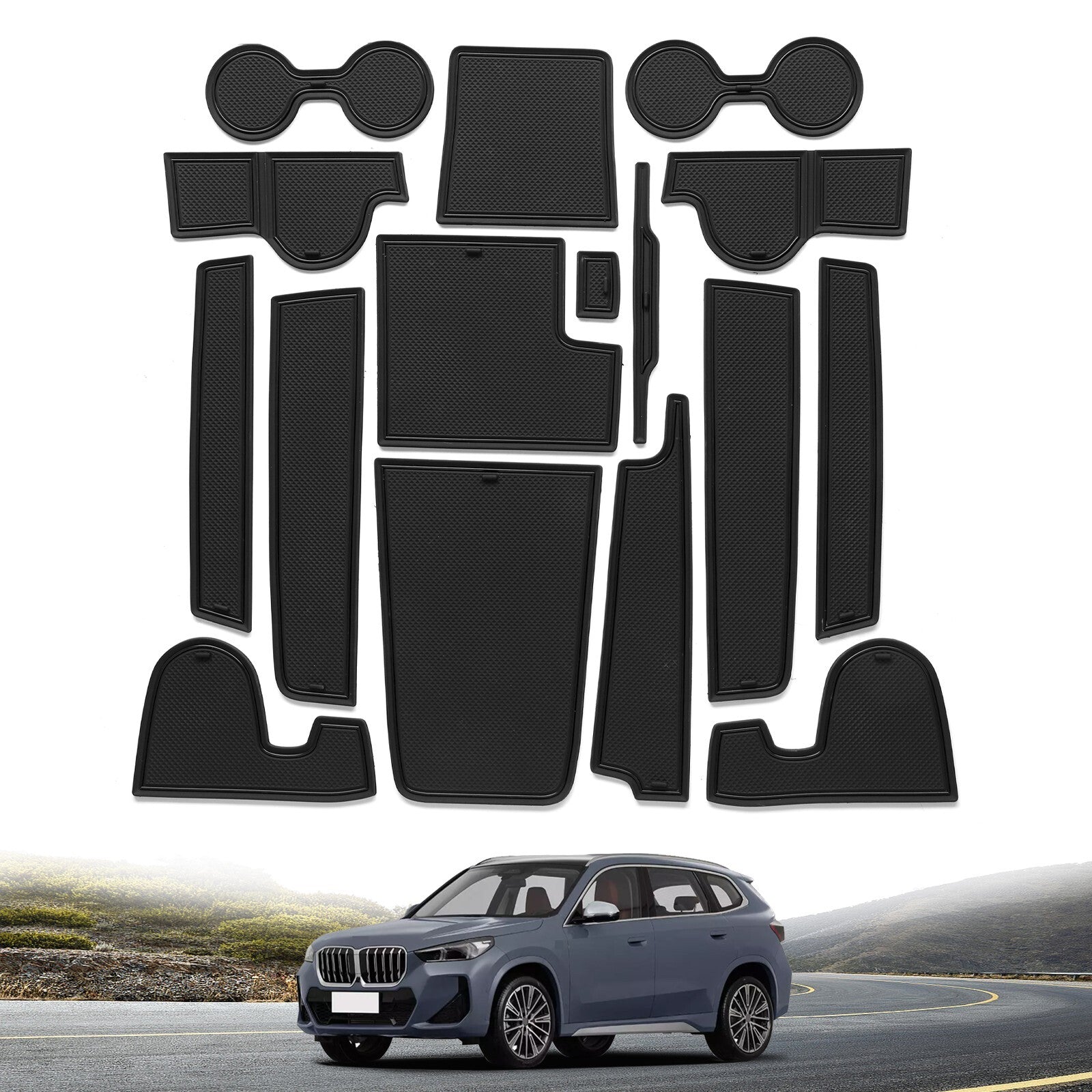 for BMW X1 2023 2024 Anti-Slip Gate Slot Cup Mat Car Door Pad Accessorie BLACK