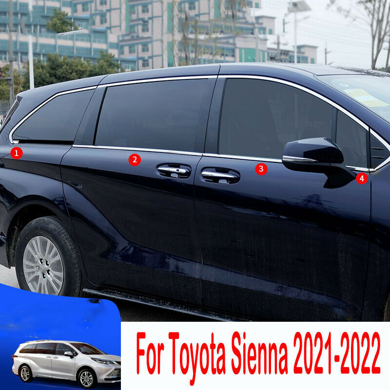 for Toyota for Sienna 2021-23 Chrome Steel Side Window down Cover Strip Molding Trim