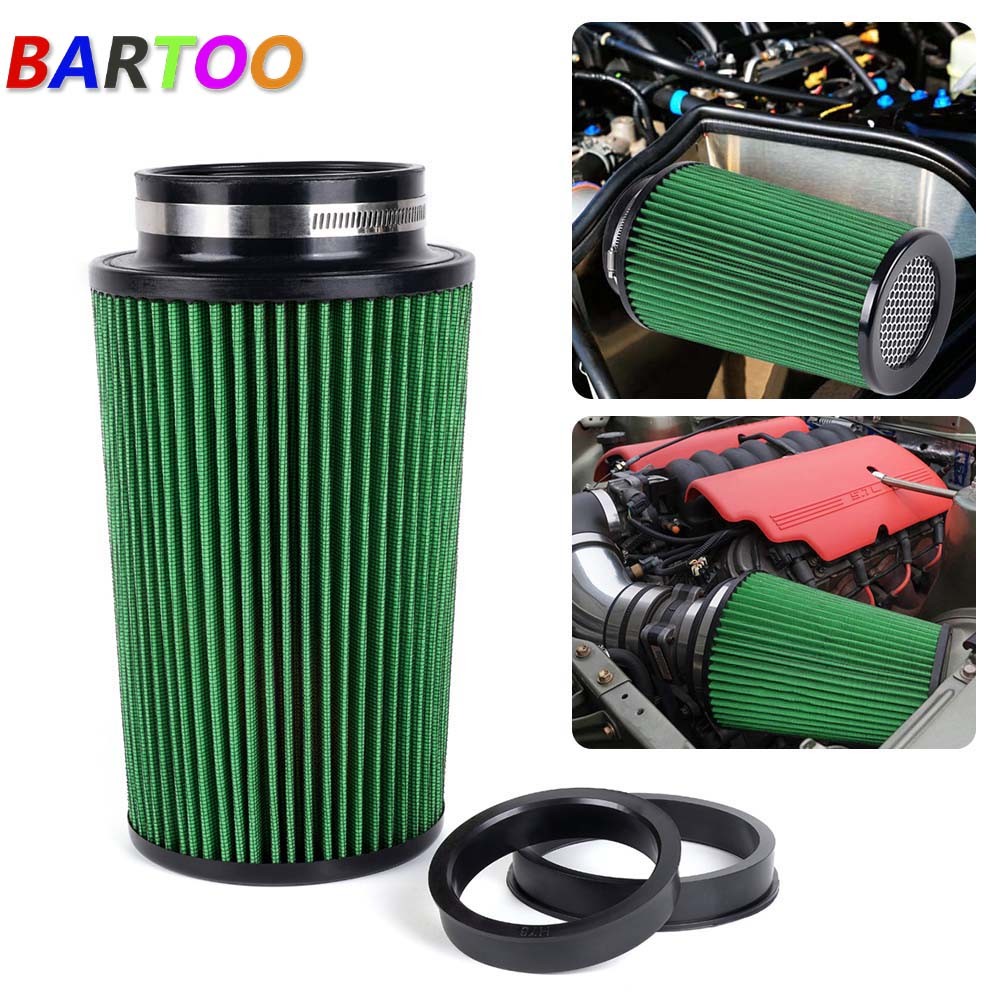 3 3.5 4 Cold Air Intake Filter Inlet 3 Sizes in 1 10.5 Tall Universal Green Q