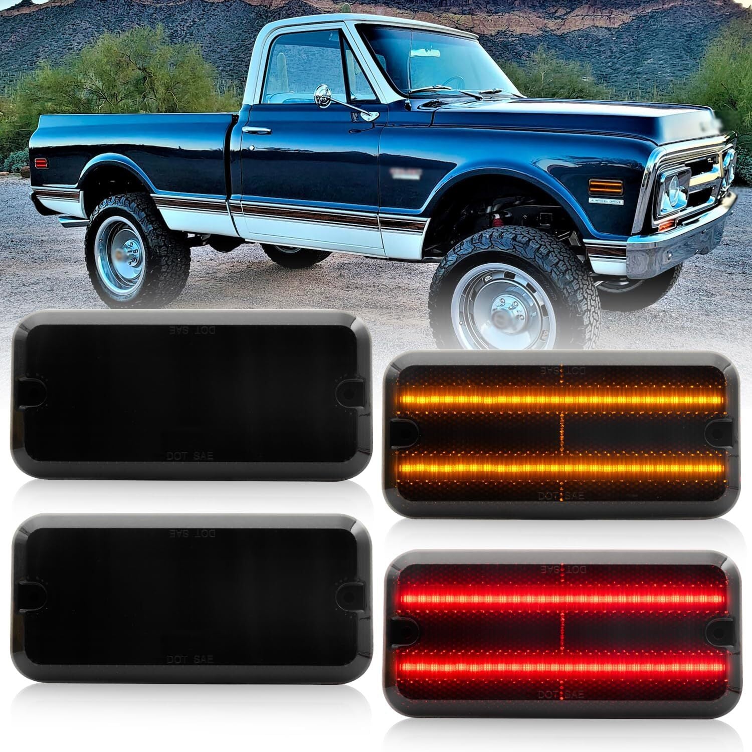 For 1968 - 1972 for C10 for GMC C15 C25 K15 Pickup LED Front and Rear Side Marker Lights - v