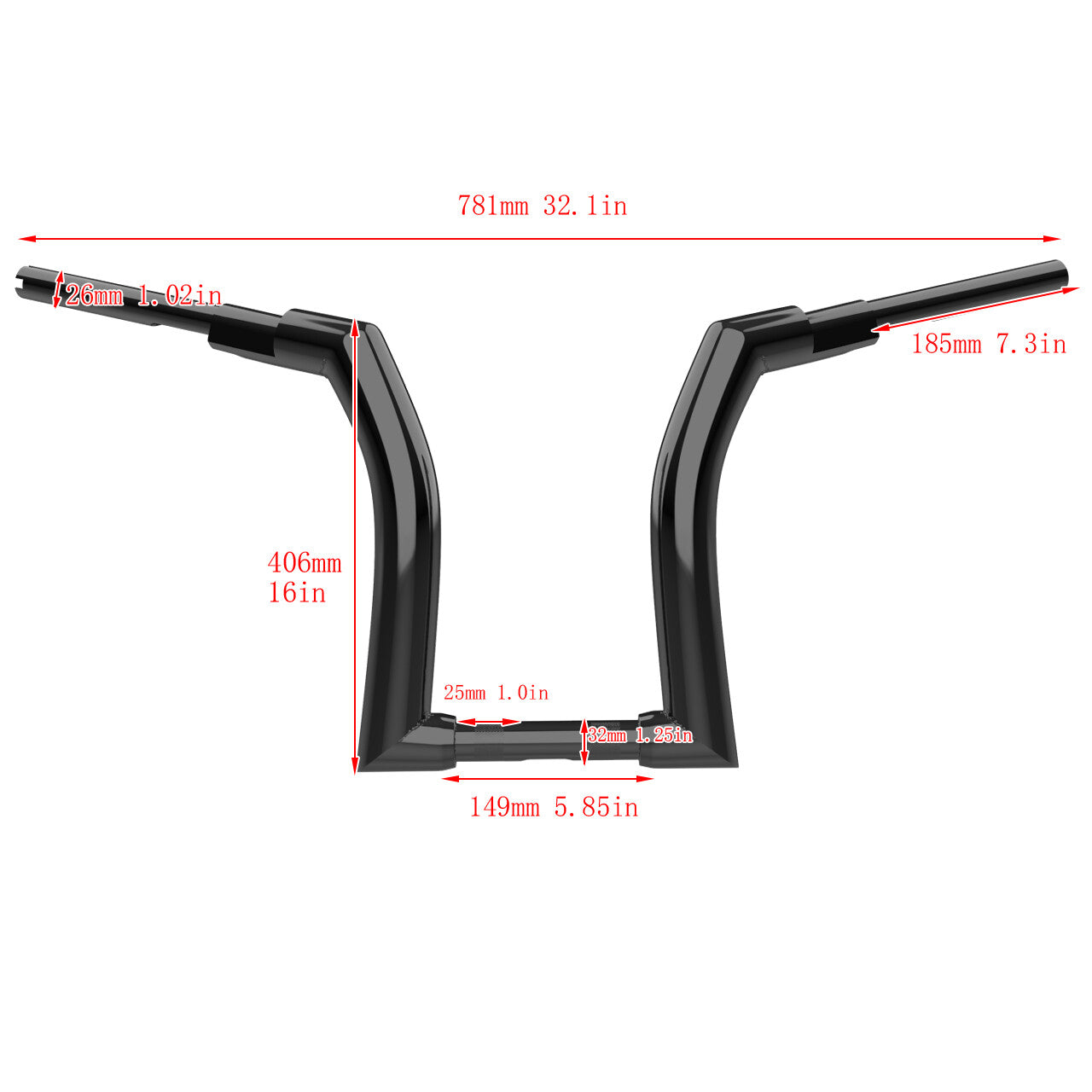 Black 16 Ape Hanger Handlebar 1.25 Riser for Harley Road King Road Glide 14-23