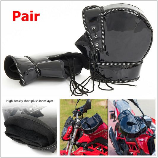 2-Piece PU Motorcycle/Scooter Handlebar Gloves, Fur Cover, Winter Warm and Waterproof Gloves n
