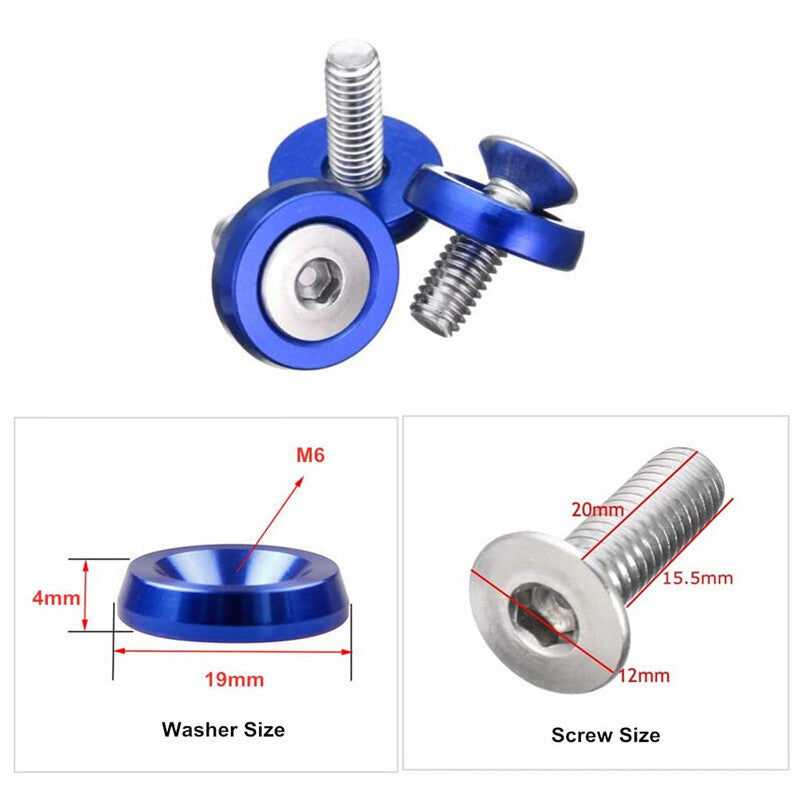 20Pcs Billet Aluminum Fender Bumper Washer Bay Dress up Bolt Screw Kit Blue