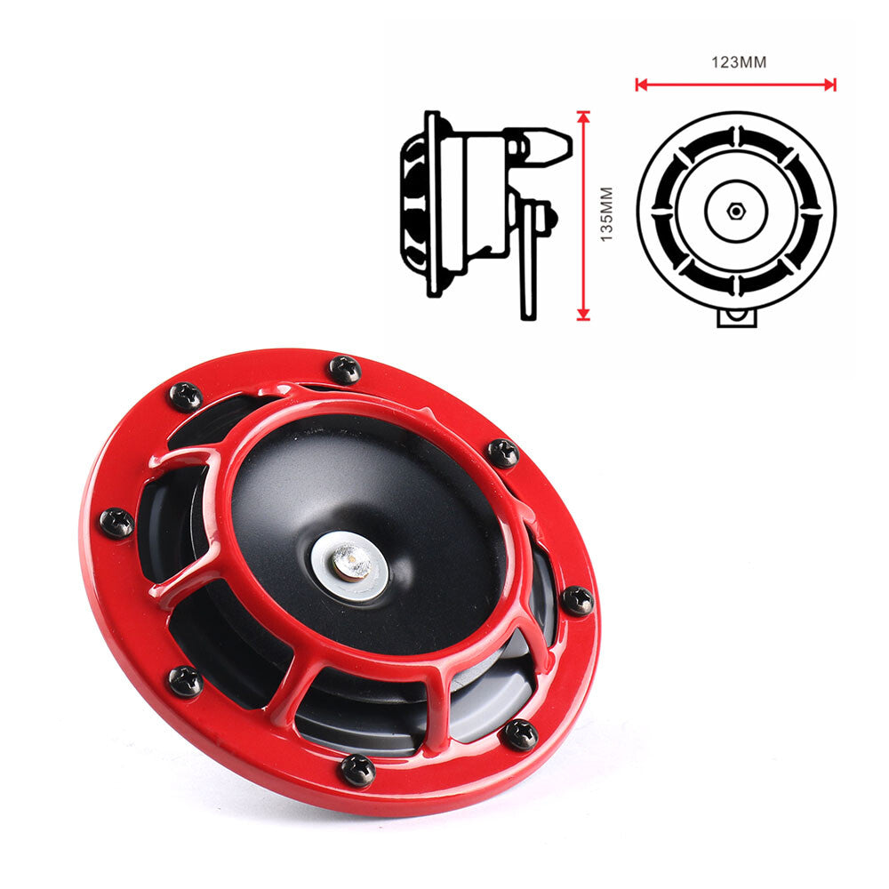 Red Super Loud Blast Tone Grill Mount 12V Electric Compact Car Horn 335HZ/400HZ