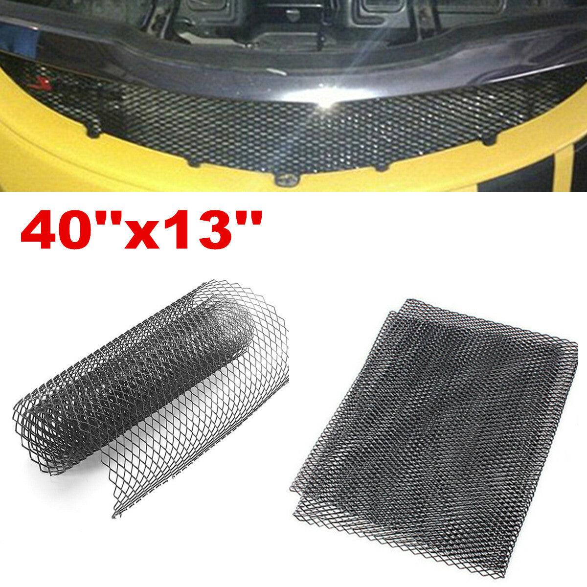 Black 40''x13'' Aluminum Mesh Grill Cover Car Bumper Fender Hood Vent Grille Net