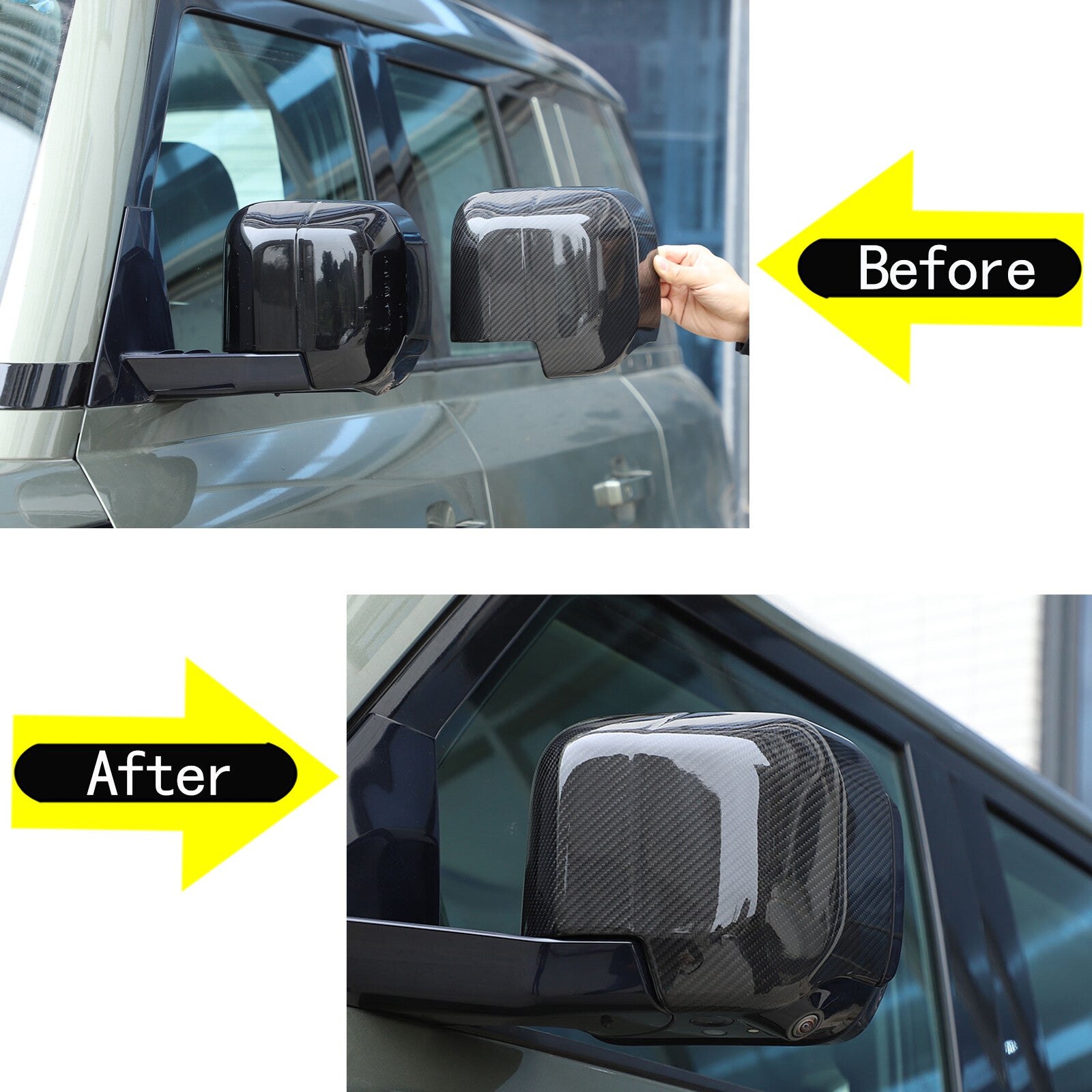 Dry carbon fiber rearview mirror caps for Land Rover for Defender 90, 110, and 20UP.