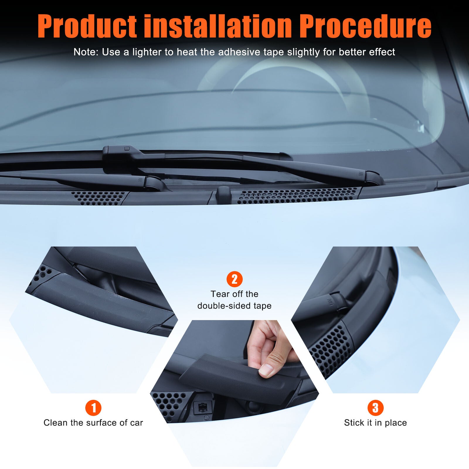 2-Pack Black Scuttle Panel Cover for Fiat 500 2007-2015 (Black) n