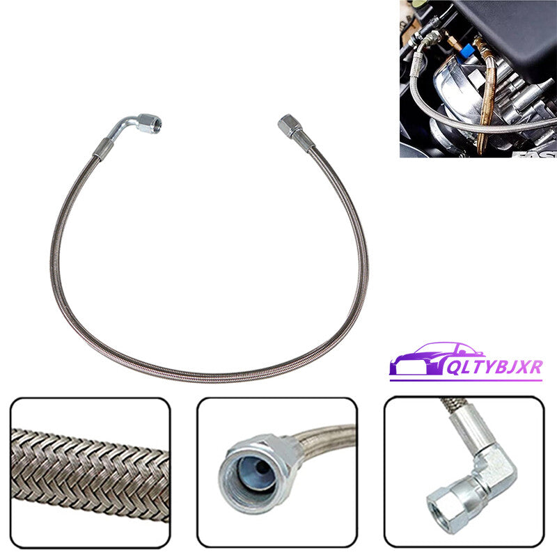 4AN Braided Turbo Oil Feed Line 24 Length Hose Steel AN4 90Degree Straight PTFE