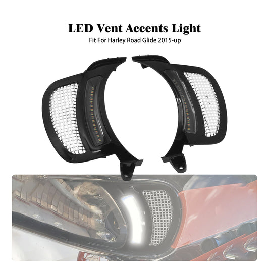 Headlight Vent Accent w/ Chrome Grille LED Light Fit for Harley Road Glide 15-23 Q