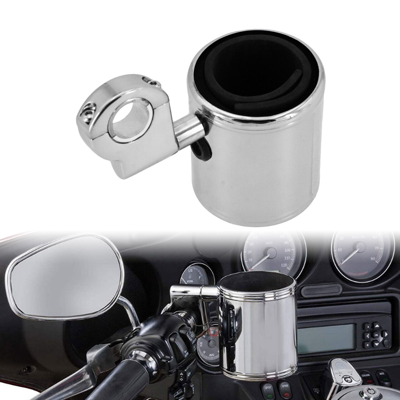 Chrome Universal Motorcycle Aluminum Drink Cup Holder for Harley 1 Handlebar