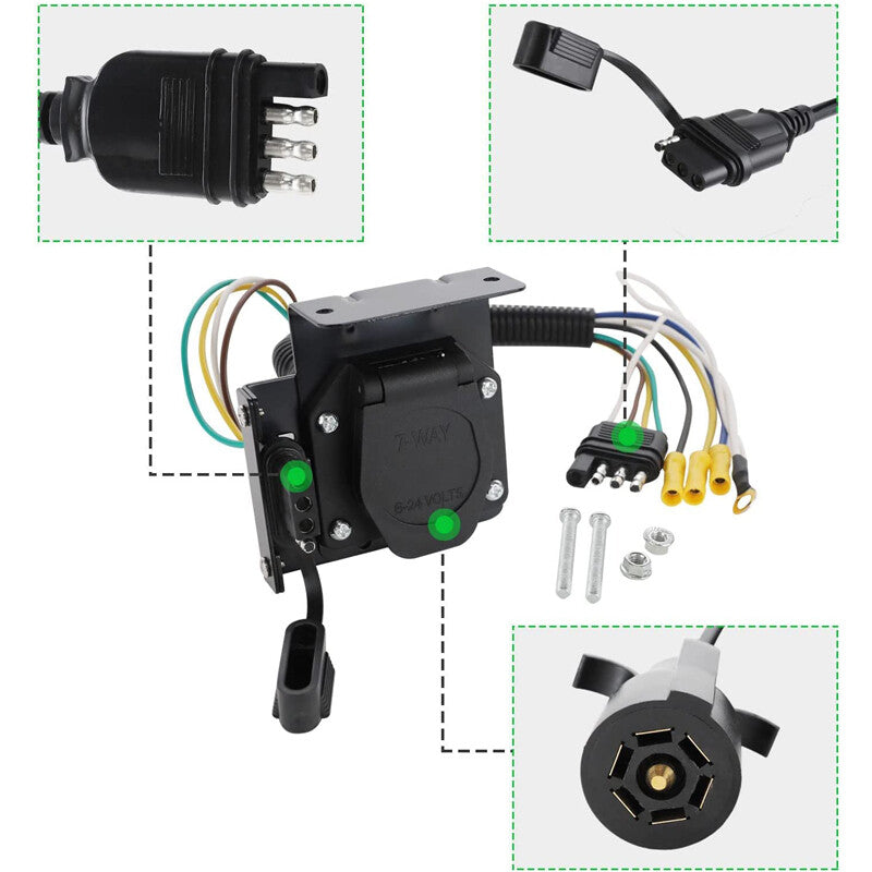 Automotive 4-pin to 7-way blade trailer cable adapter connector cable plug + bracket - n