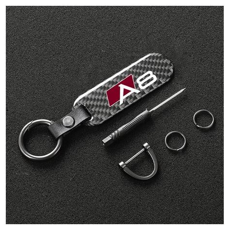 Suitable for Audi Q3 car keychain/key ring, black leather horseshoe buckle gift.