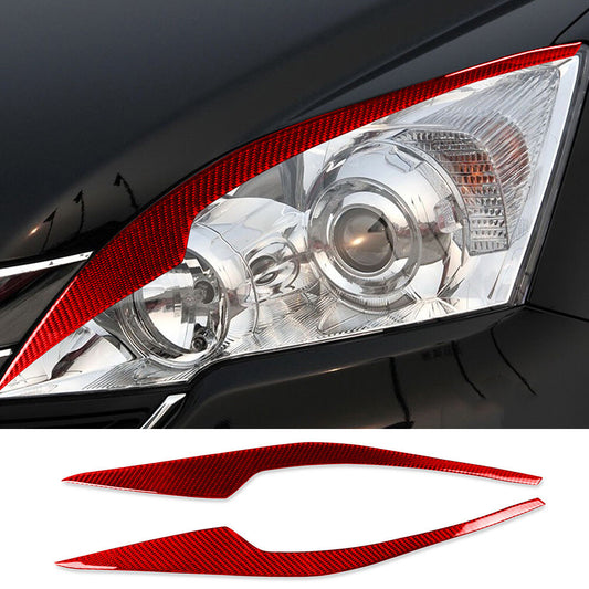 2¡ÁRed Carbon Fiber Front Headlight Eyelids Eyebrow Trim for Honda CR-V 2007-2011