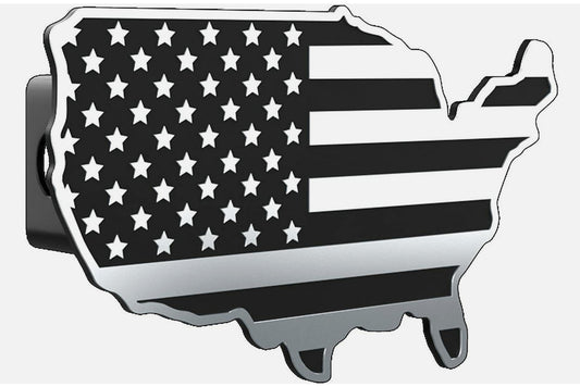 Car mount plug cap tow receiver 3-inch American flag map chrome black for Chevrolet