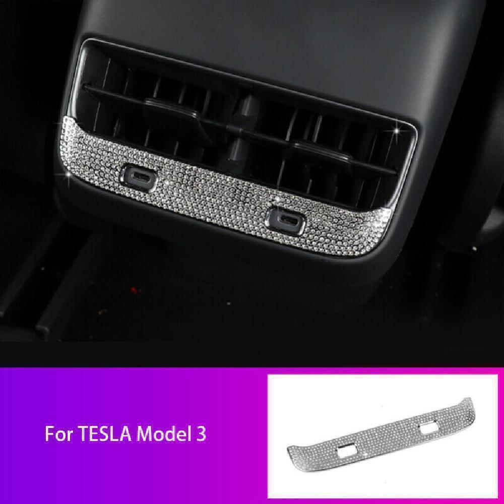 for Tesla Model 3 2017-2021 Silver Crystal Car Rear Air Vent Outlet Cover Trim O