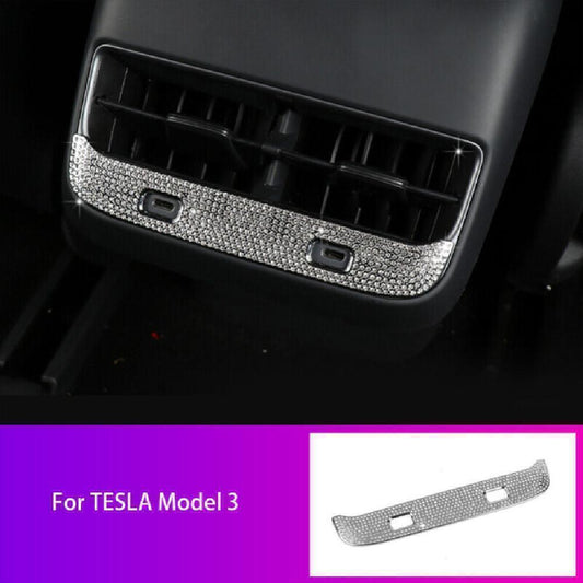 for Tesla Model 3 2017-2021 Silver Crystal Car Rear Air Vent Outlet Cover Trim O