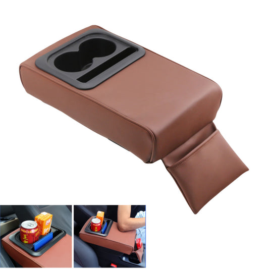 Brown Car Armrest Box Cushion Pad Center Console Cover With Cup Holder Storage