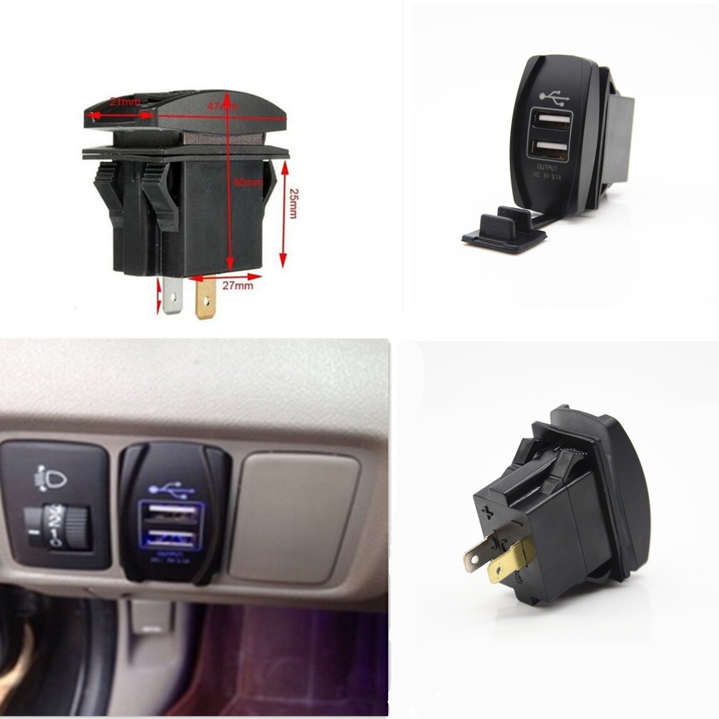 Car Boat 2 USB Charger Blue LED Light Power Socket Jack Panel Adapter Dustproof