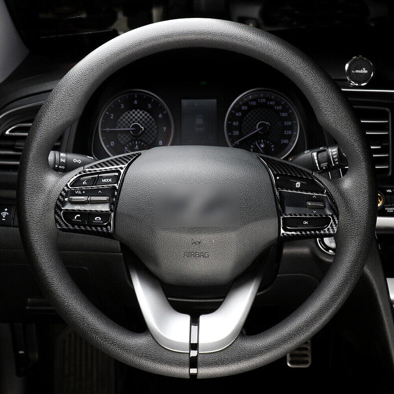 for Hyundai Kona 2018-2022 Carbon Fiber Inner Steering Wheel Button Cover Trim
