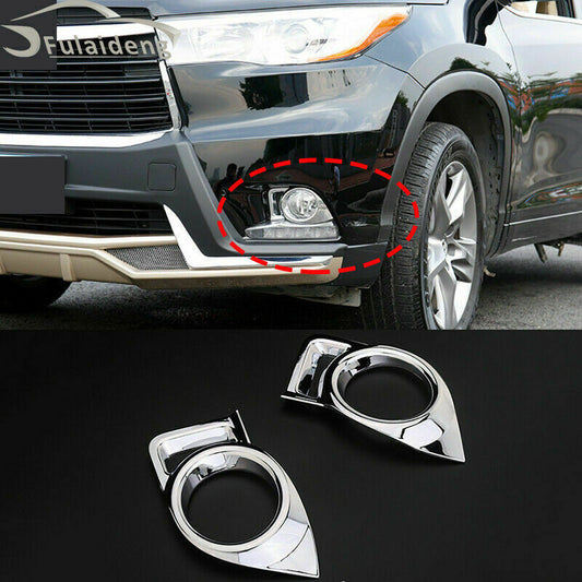 2p Chrome Front Bumper Fog Light Lamp Cover Trim for Toyota Highlander 2014-2016