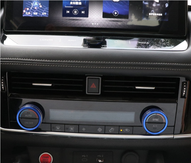 2X Dashboard Console Air Condition Knob Blue Ring Trim for Nissan Rogue 21-2023