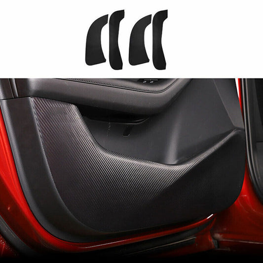 4X Carbon Fibre Leather Inner Door Anti-kick Panel Cover Trims for Mazda 3 19-23