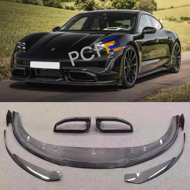for Porsche for Taycan Real Carbon Fiber Front Bumper Lip Body Kit Spoiler 2019-2024