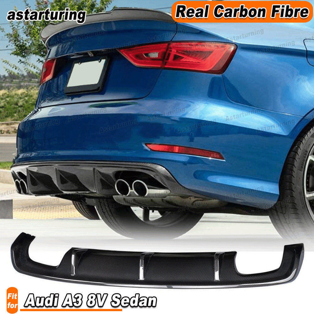 REAL Carbon Rear Bumper Diffuser Spoiler Lip 4Tips for Audi A3 8V Sedan 2014-16