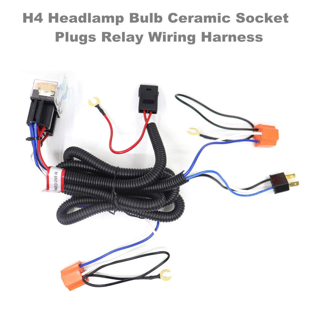 Headlight H4 headlight bulb, ceramic socket, plug, relay wiring harness (pair) n