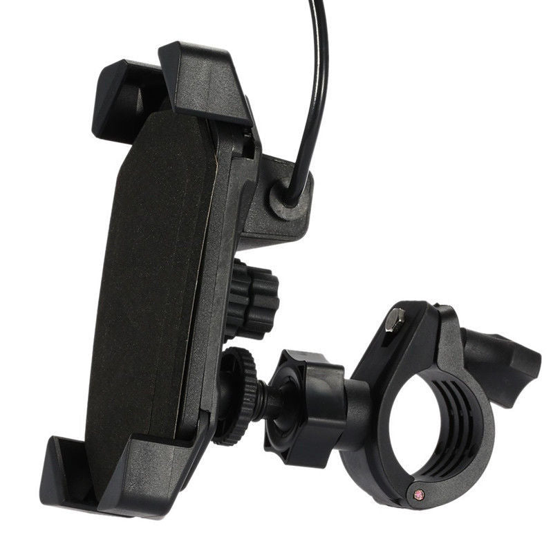 Motorcycle Handlebar Telescopic Clamp Phone Holder Mount 2.1A USB Charging Por