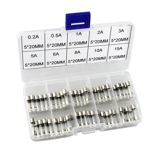 100-piece pack of 5x20mm 0.2A-15A car and truck glass tube fuses, multiple kits, quick blow, 10 types. n
