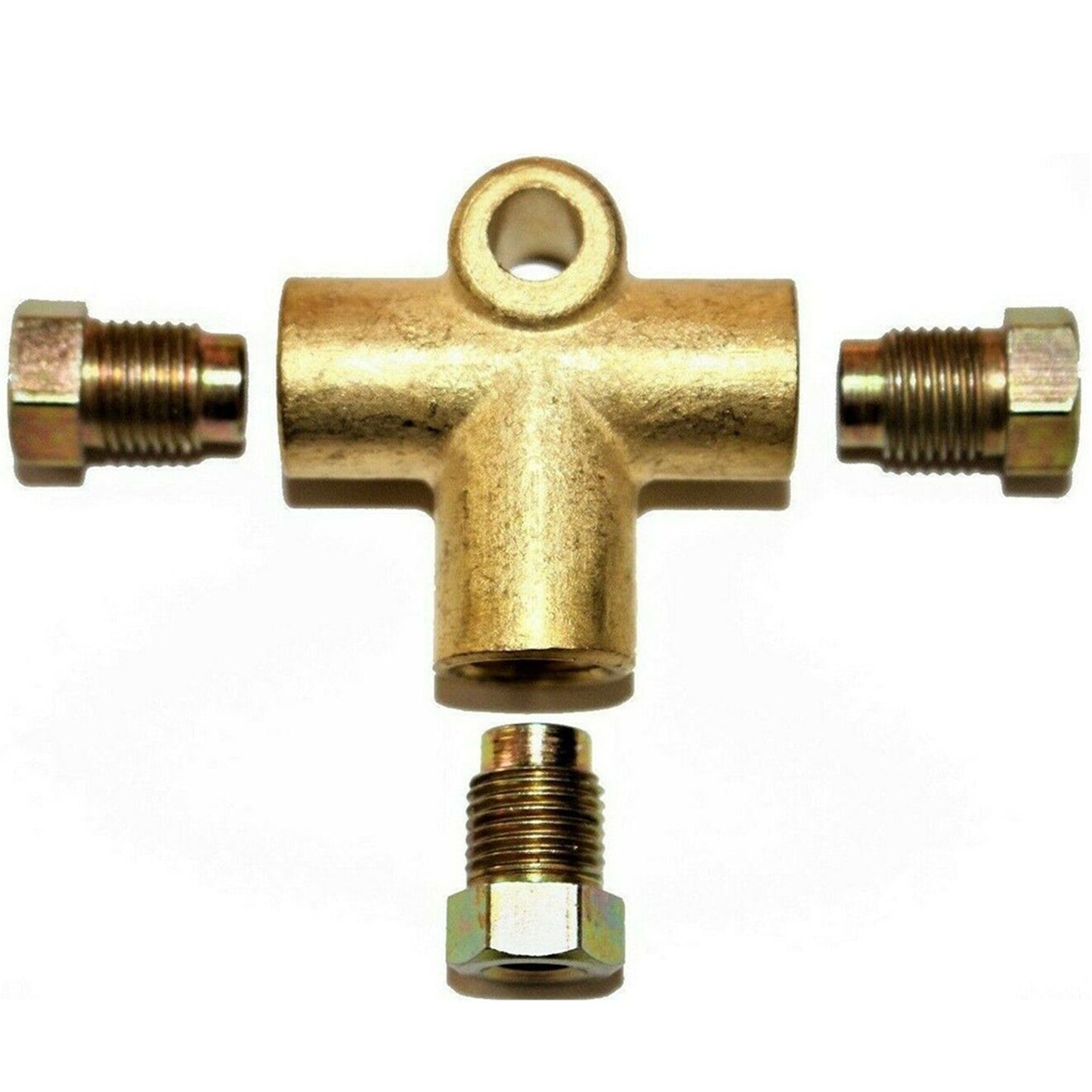 3 Way Brake T Piece Tee W/ 3 Male Nuts Short Union Metric M10 3 / 16 Pipe New
