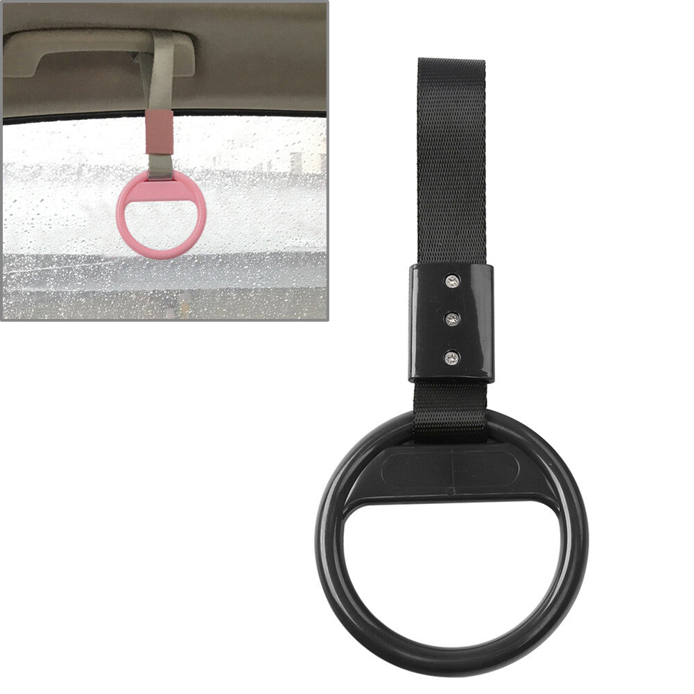 1Pcs Black Round Ring Train Bus Handle Hand Strap Drift Charm Ring Tools For Car