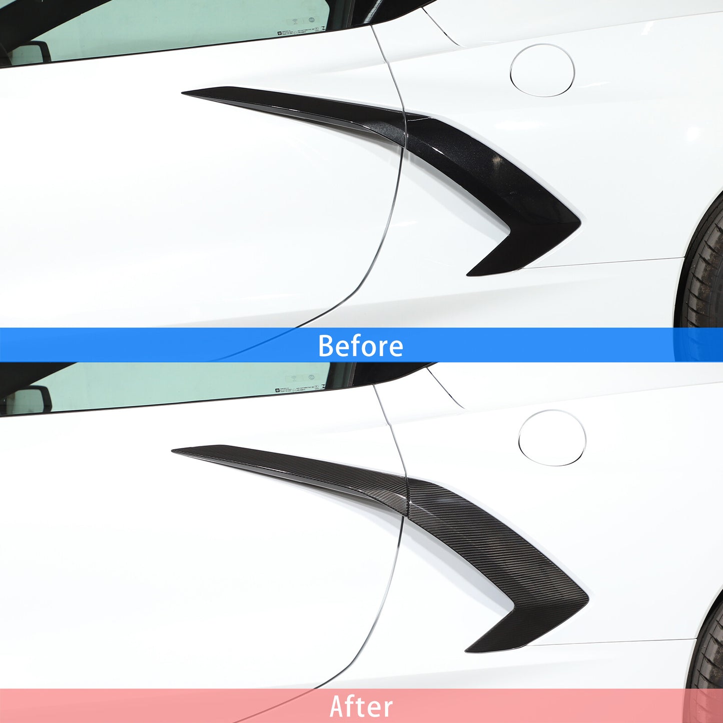 Pair of dry carbon fiber side fender ventilator trim covers for 20-inch for Corvette C8