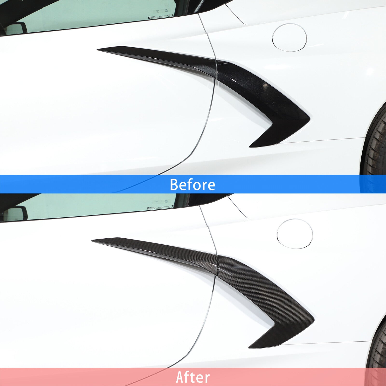 Pair of dry carbon fiber side fender ventilator trim covers for 20-inch for Corvette C8
