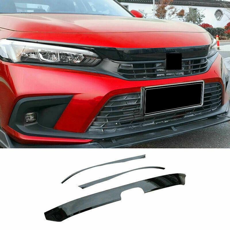 for Honda for Civic 11th 2022 2023 Glossy Black Front Grille Grill Strip Cover Trims